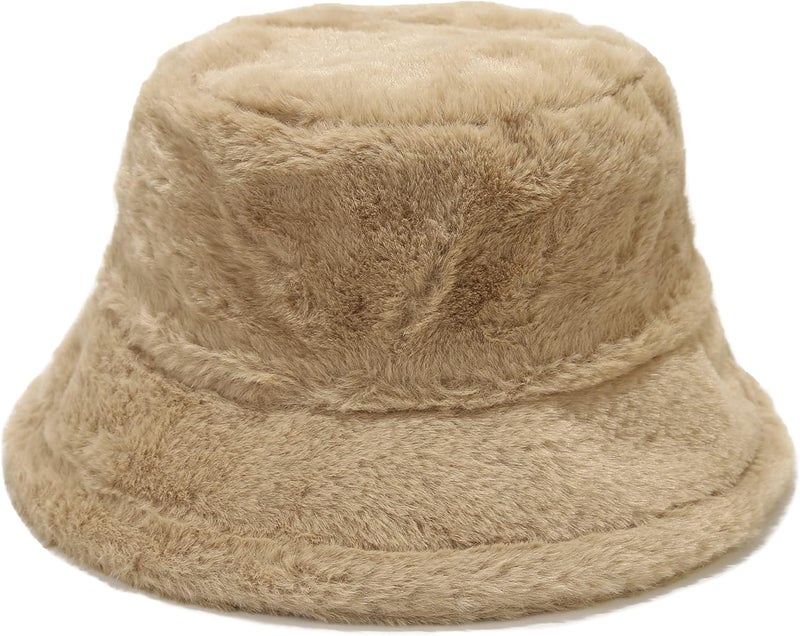 Umeepar Winter Faux Fur Fuzzy Bucket Hat Fluffy Warm Hat for Women Men - Image 1